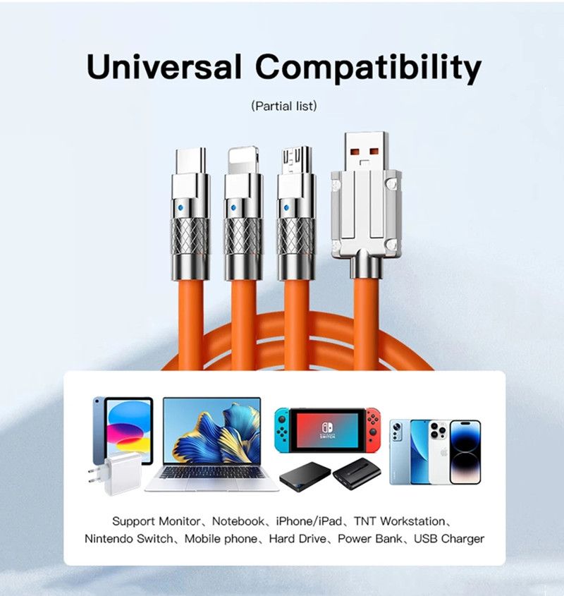 RichRipple 4 in 1 65W 1.5M Fast Charging Cable USB Data Cables Suitable For IPhone Xiaomi Tecno Huawei Samsung Charger Liquid Silicon Type-C Micro Lighting Charging Cable