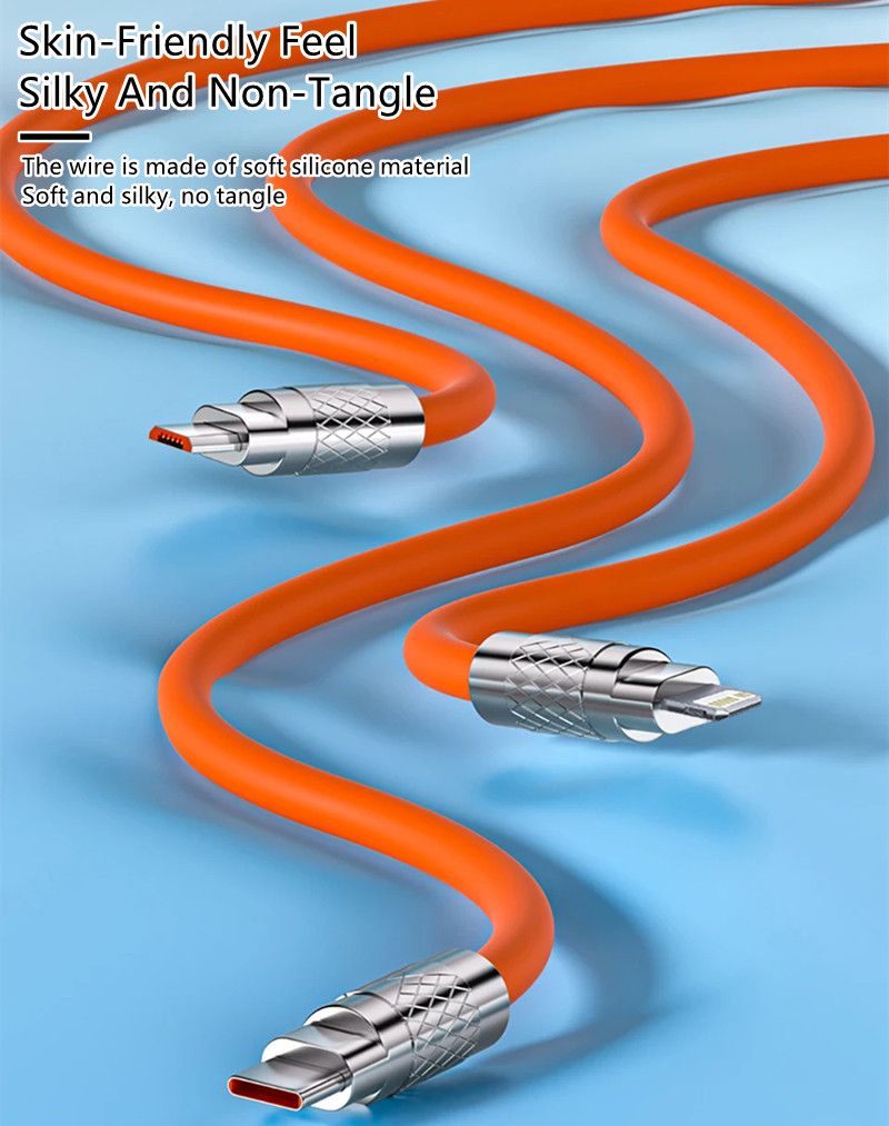 RichRipple 4 in 1 65W 1.5M Fast Charging Cable USB Data Cables Suitable For IPhone Xiaomi Tecno Huawei Samsung Charger Liquid Silicon Type-C Micro Lighting Charging Cable