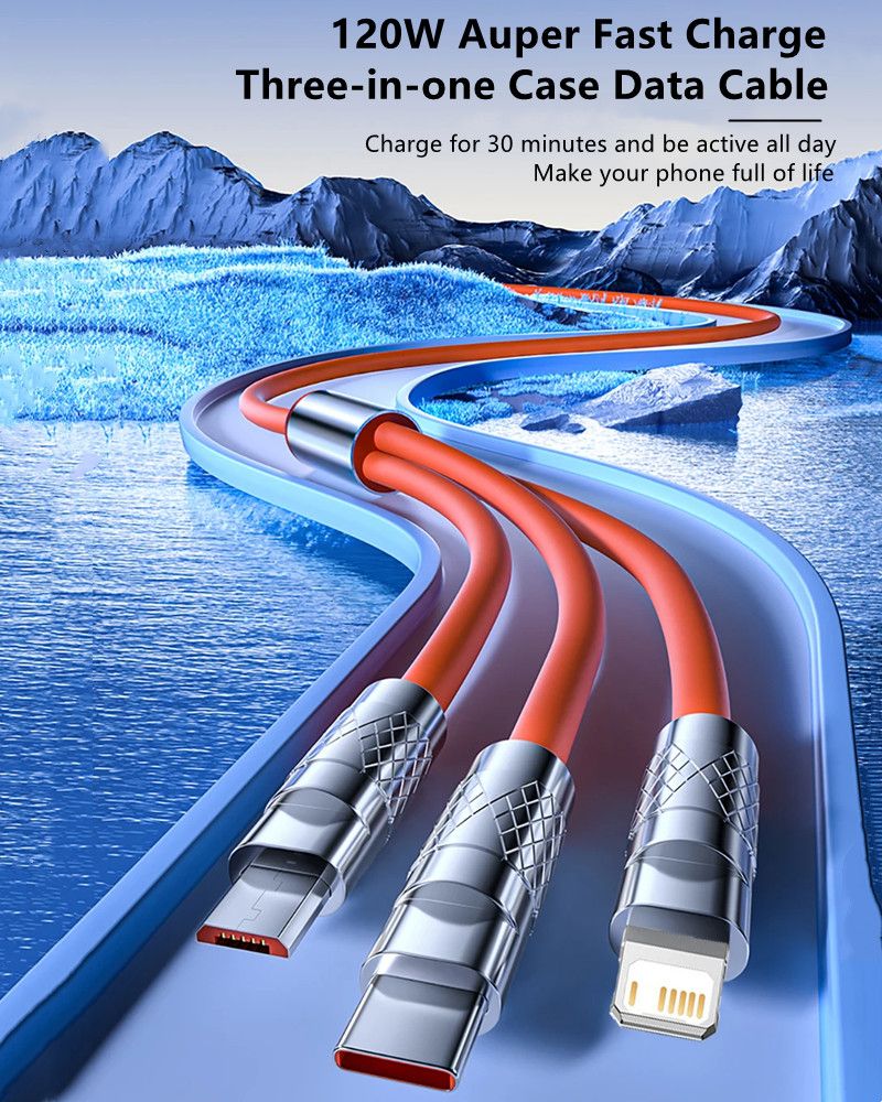 RichRipple 4 in 1 65W 1.5M Fast Charging Cable USB Data Cables Suitable For IPhone Xiaomi Tecno Huawei Samsung Charger Liquid Silicon Type-C Micro Lighting Charging Cable