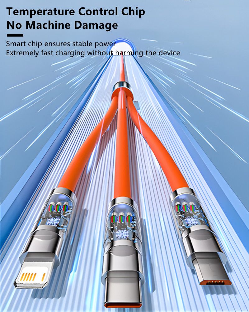 RichRipple 4 in 1 65W 1.5M Fast Charging Cable USB Data Cables Suitable For IPhone Xiaomi Tecno Huawei Samsung Charger Liquid Silicon Type-C Micro Lighting Charging Cable