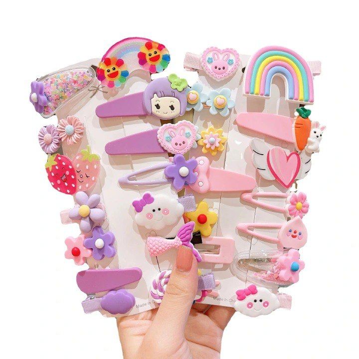 14 pieces suit child cute hairpin suit bangs broken hair side clip Cartoon fruit bb clip Baby hair accessories