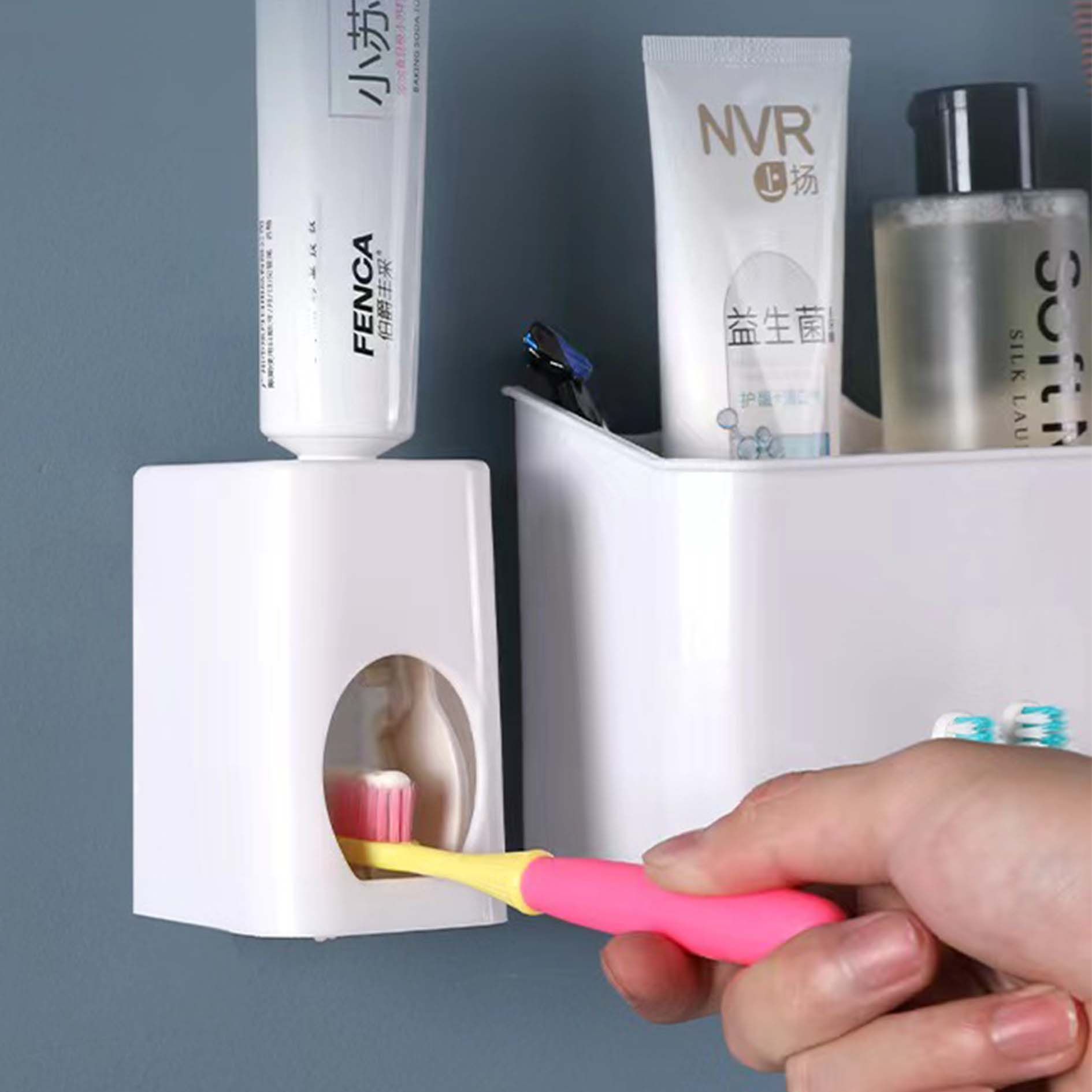 Toothbrush Holder Wall Mounted with Toothpaste Dispenser,Electric Toothbrush Holder with Colorful Mouthwash Cup and Multiple Toothbrush Slots (4 Cups)