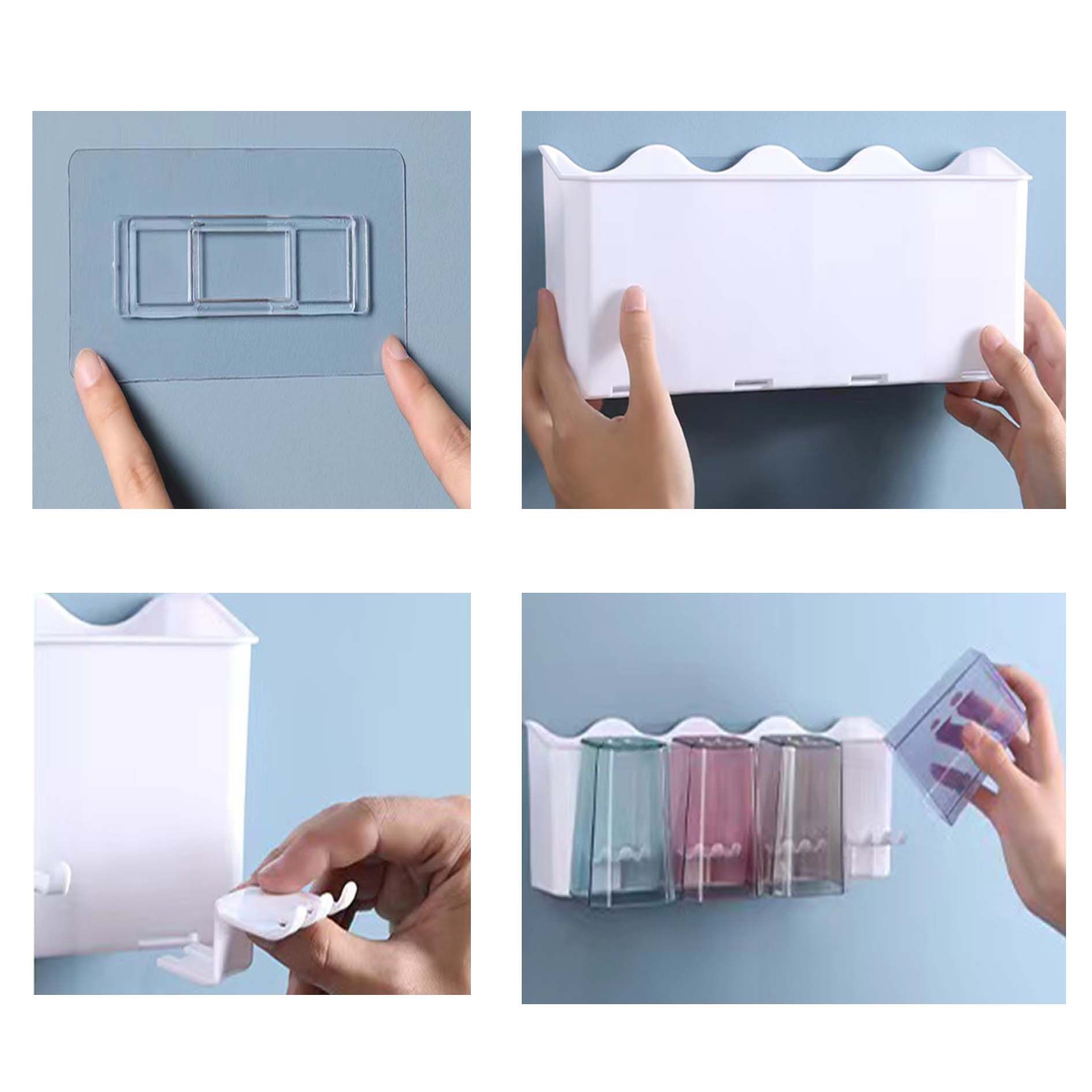 Toothbrush Holder Wall Mounted with Toothpaste Dispenser,Electric Toothbrush Holder with Colorful Mouthwash Cup and Multiple Toothbrush Slots (4 Cups)