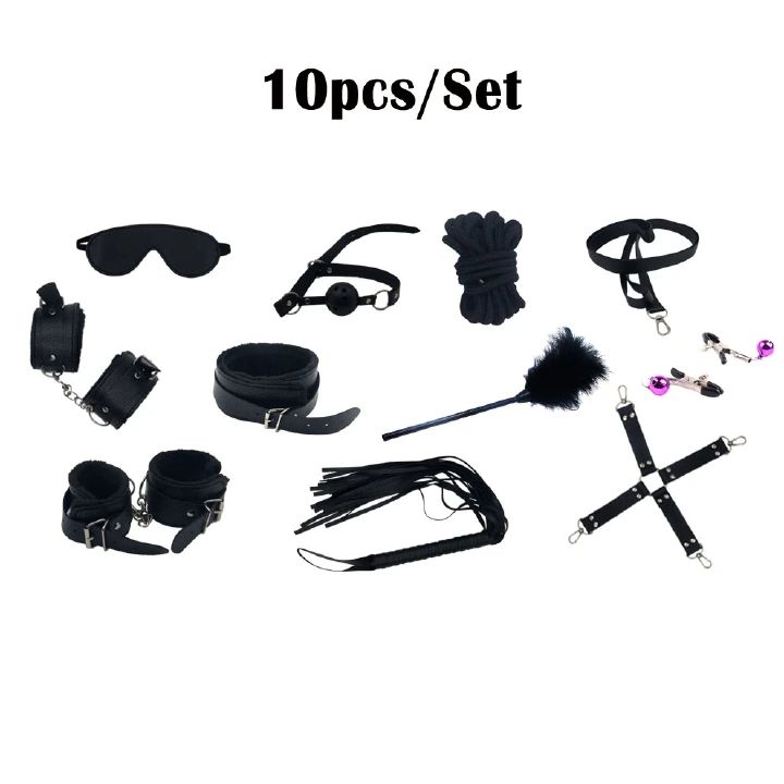10pcs Pack Bondage Restraints BDSM Adult Sex Toys PU Leather Fetish Set Role Play Bed Game Handcuffs Mouth Ball Gag Foreplay Gift for Women Men Couples - image 12