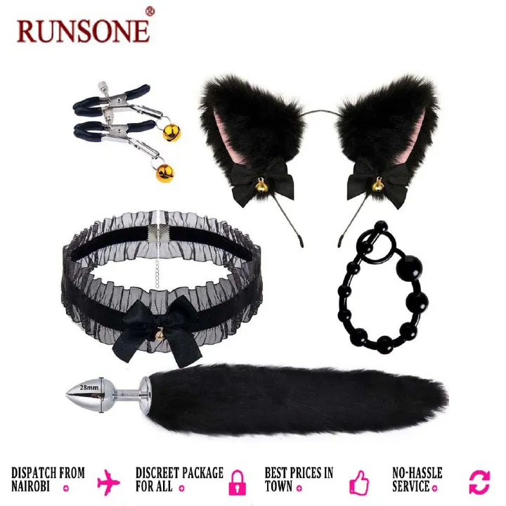 5pcs Set Anal Plug Butt Beads Fox Tail Plush Cat Ears Headband Nipples Clips Cosplay Fancy Dress Up BDSM Fetishwear Costume Bondage Gear Adult Sex Toy for Role Game Play - image 14