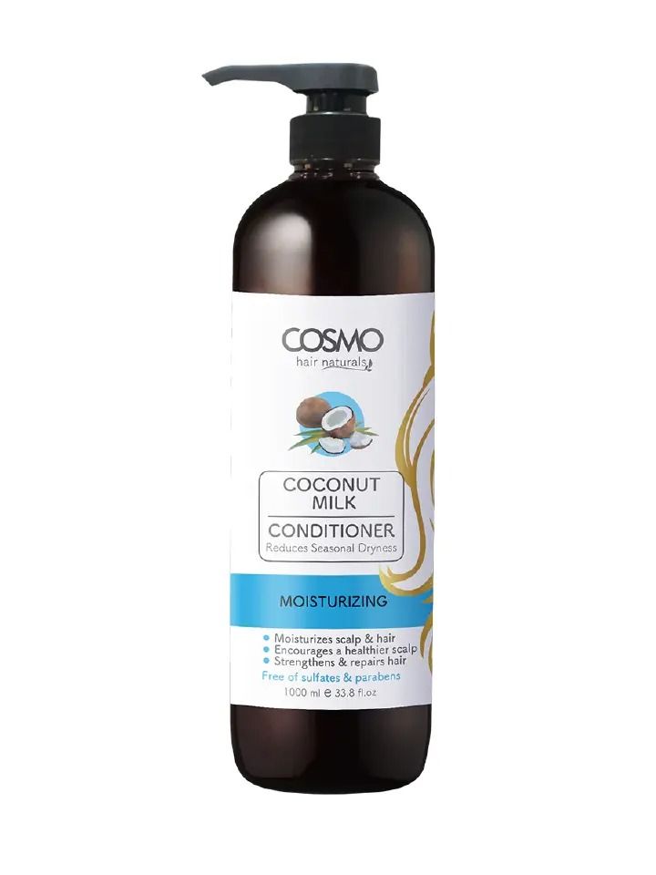Cosmo Coconut Milk Conditioner 1000ml Reduces Seasonal Dryness Moisturizes Scalp and Hair Encourages Healthier Scalp Strengthens and Repairs Hair Free of Sulfates Moisturizing Conditioners Hair Care