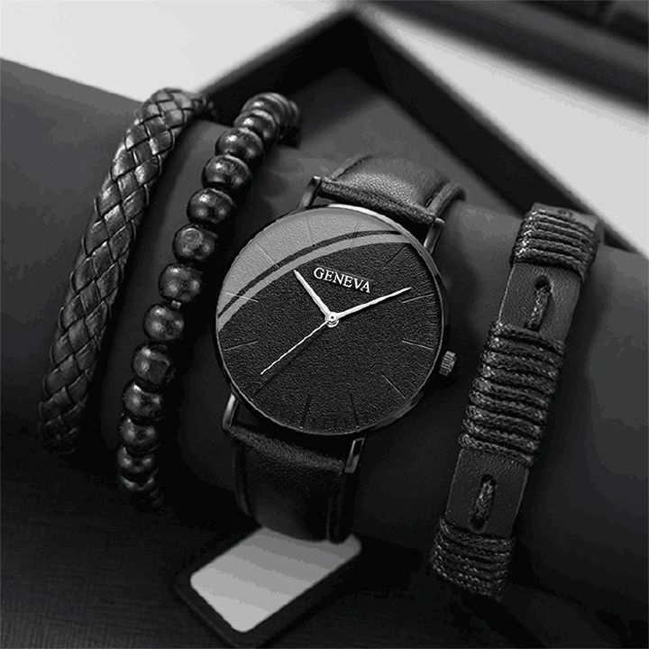 4PCS Set Fashion Mens Sports Watches Man Business Quartz Wristwatch Luxury Brown Leather Bracelet Men Casual Clock Watch