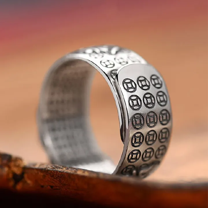 Fashion Men Jewelry Rings 【2 pieces】Little Pixiu Golden Toad Vajra Heart Sutra Ring Men And Women Lucky Pomegranate Retro Six-Word Mantra Personalized Trendy Ring