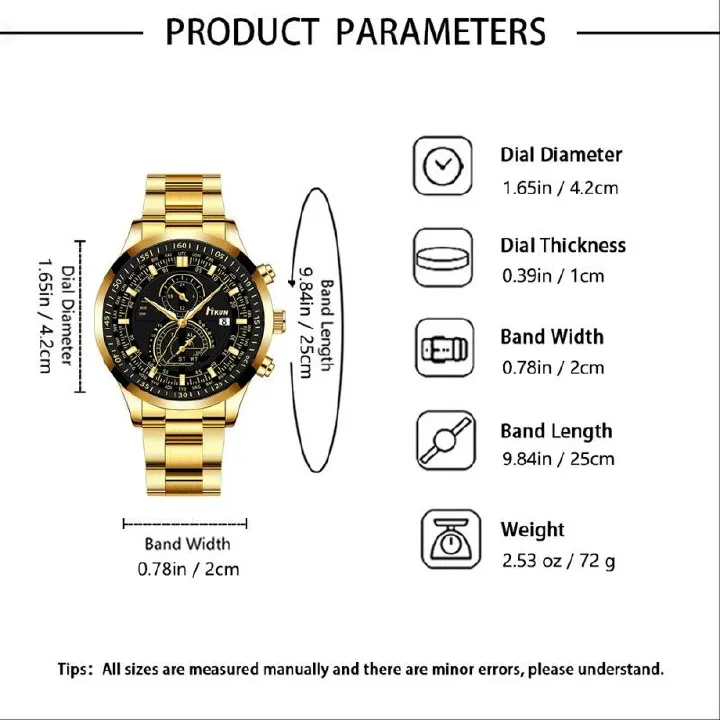 3Pcs/set Watch Bracelet Necklace Set Fashionable Trendy Business Men's Versatile Steel Strap Quartz Watches Bracelet Lion Necklace Male Wrist Watch