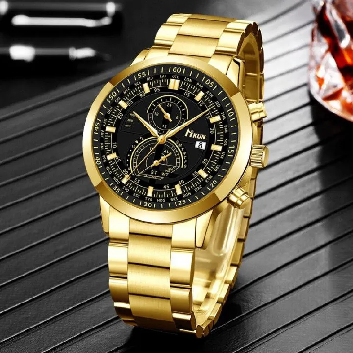 3Pcs/set Watch Bracelet Necklace Set Fashionable Trendy Business Men's Versatile Steel Strap Quartz Watches Bracelet Lion Necklace Male Wrist Watch