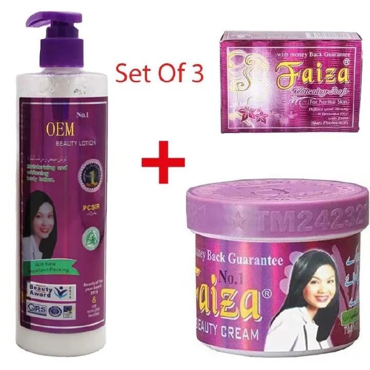 3 Pack Faiza Skin Care Set (Cream + Lotion + Soap) Combo Anti-Aging Cream Kit Fade Sun Spots & Discoloration Refine Skin Texture Reduce Wrinkle Formation Skin Care Set 3 in 1