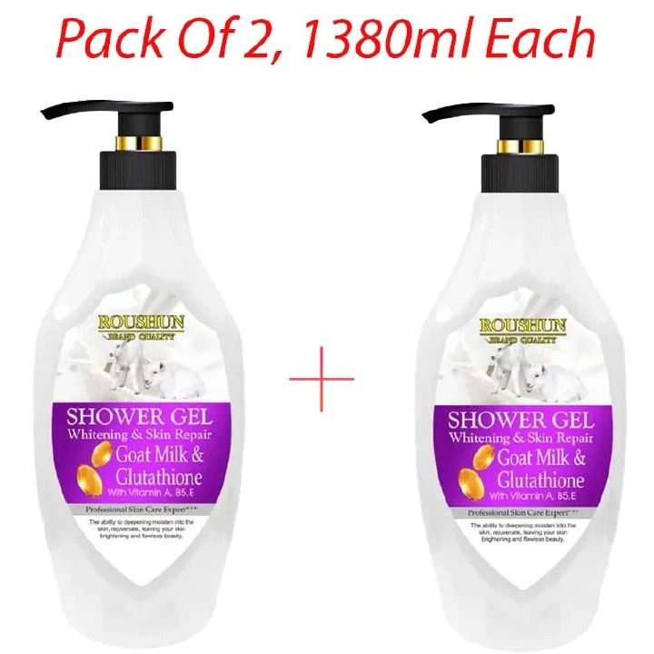 2 Packs Roushun Goat Milk Shower Gel -1380ml X 2 Body Fast Whitenng Shower Gel Deeply Cleanses Rich and Creamy blend Softer Skin After Wash Roushun Snail White Shower Gel 1380ml X 2