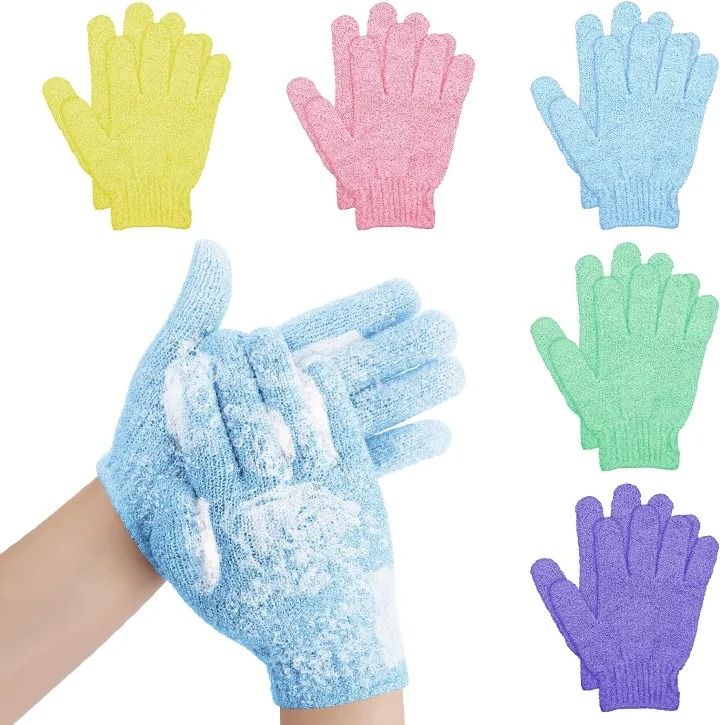 10 Pcs Pair Bath Gloves for Shower Natural Loofah Exfoliating Wash Gloves for Body and Face, Dead Skin Remover, Double Sided Microfibre Shower Body Gloves for Adults and Kids