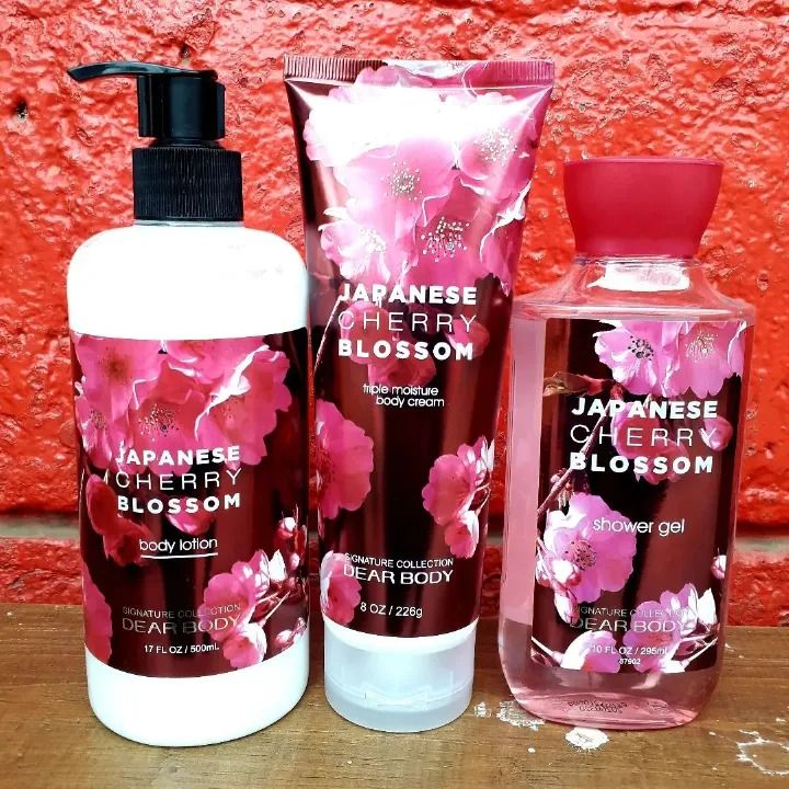 3 Pack Dear Body Japanese Cherry Blossom Body Lotion, Shower Gel and Body Mist Bath & Body Cram Gift Set - Home Spa Set with (Japanese Cherry Blossom) Body Washes Signature Collection Body Luxuries