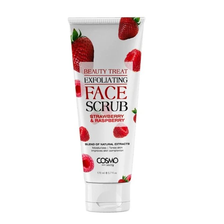 Cosmo Strawberry and Raspberry Face Scrub Exfoliating Beauty Treat Brightens Improves Skin Texture Removes Impurities With Unique Formula Glow Smoothen Soften Skin Tone With Saffron Extract