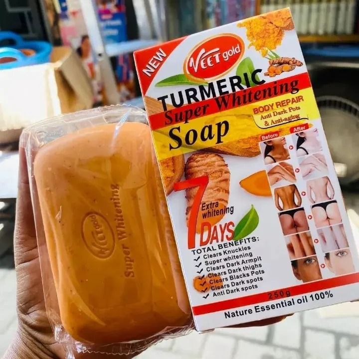 VEET GOLD TURMERIC Anti-Aging & Anti Dark Spots Soap Removes Dark Knuckles, Black Spots & Dark Spots Clears Knuckles Super Whitening Clears Dark Armpits Turmeric Soap 250g