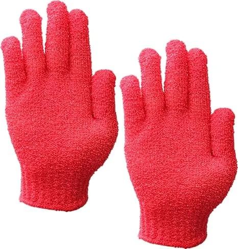 RED Shower Gloves,Double Sided Exfoliating Bath Body Scrub Gloves For Women & Men Deep Clean Skin Spa Bathing Easy Scrubbing One Size Fits Most High Quality