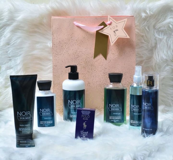 6 Pack Dear Body Noir For Men Pump Lotion, Shower Gel, Body Splash, Body Cream, Body Mist and Small Lotion Keep Fresh Body Washes Leaves The Skin Keep Body Fresh Signature Collection Body Luxuries