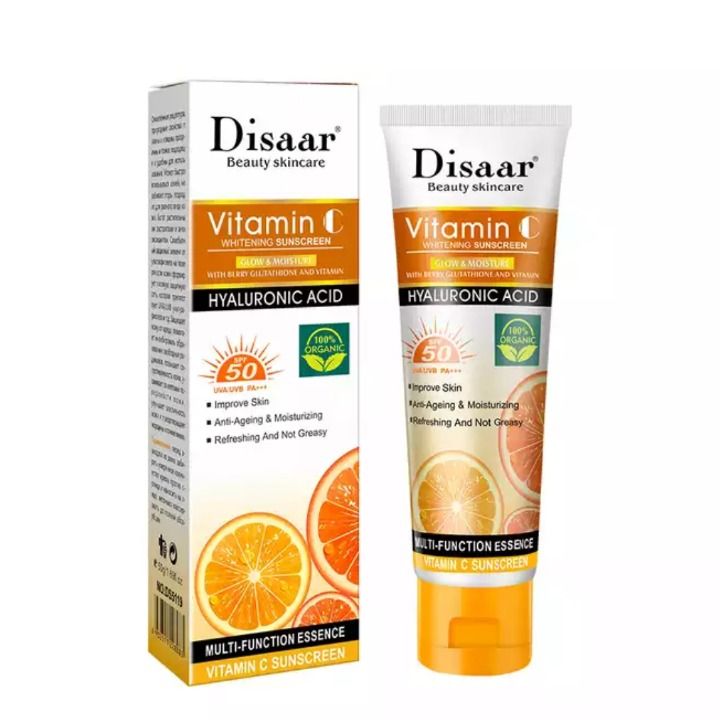 Vitamin C Sunscreen Rice Sun Cream SPF 50+ High UVA UVB Protection with Hyaluronic Acid Berry Glutathione Sun Cream PA+++ UVA UVB Sun Block - Disaar