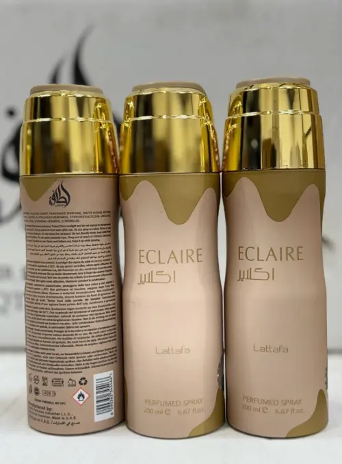 Lattafa Eclaire Sweet gourmand with caramel, milk, sugar, honey, white flowers, vanilla, praline, and musk 200 ml Body Spray for Women