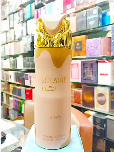 Lattafa Eclaire Sweet gourmand with caramel, milk, sugar, honey, white flowers, vanilla, praline, and musk 200 ml Body Spray for Women