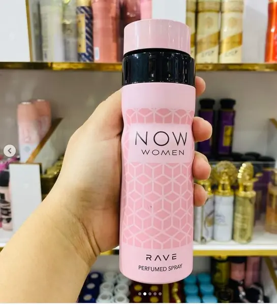 Lattafa perfumes collections Rave now 200ml Random body spray Now Black/Now rouge red/Now pink/Now Intense Blue/Now White featuring pistachio, salted caramel, floral vanilla & jasmine petals