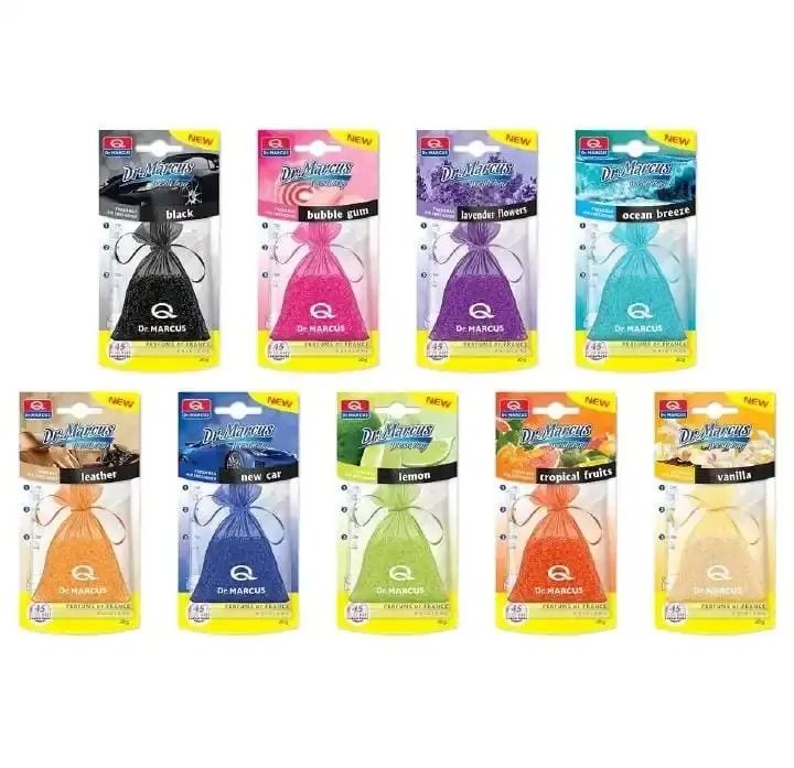 Dr Marcus Fresh Bag Air Freshener - Upto 45 Days Freshness - New Car, Ocean Breeza, Vanilla, Red Fruits, Leather, Black Perfume of France Original