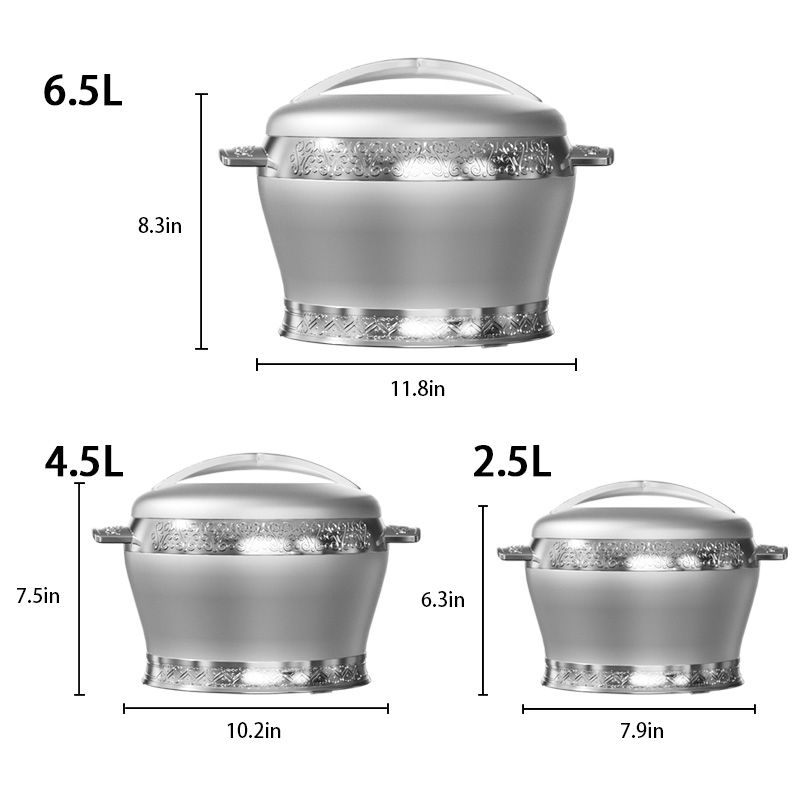 Jamespot 3 PCS Set High Quality Stainless Steel  Insulated Casserole Hot Pot  Insulated Serving Bowl With Lid  Food Warmer -  2.5 L / 4.5L / 6.5 L