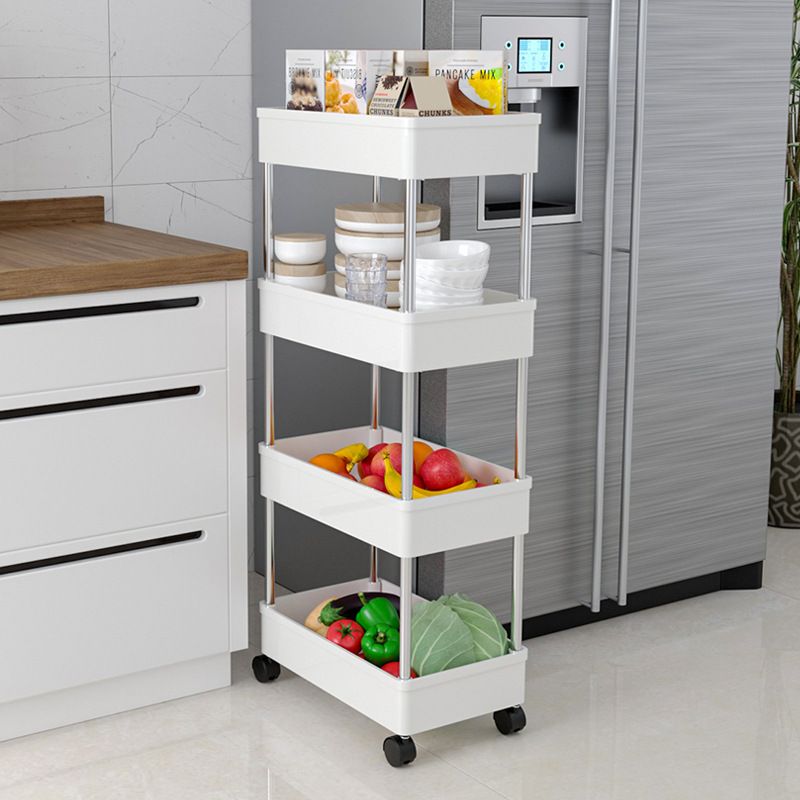 4-Layer  Apricot Storage Cart Utility Rolling Cart with Wheels Mobile Slide Out Storage Organizer Cart with Handle Hanging Cups Dividers for Bathroom Laundry Room