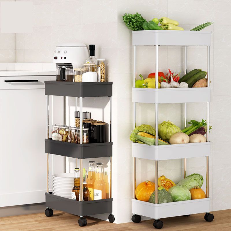 4-Layer  Apricot Storage Cart Utility Rolling Cart with Wheels Mobile Slide Out Storage Organizer Cart with Handle Hanging Cups Dividers for Bathroom Laundry Room