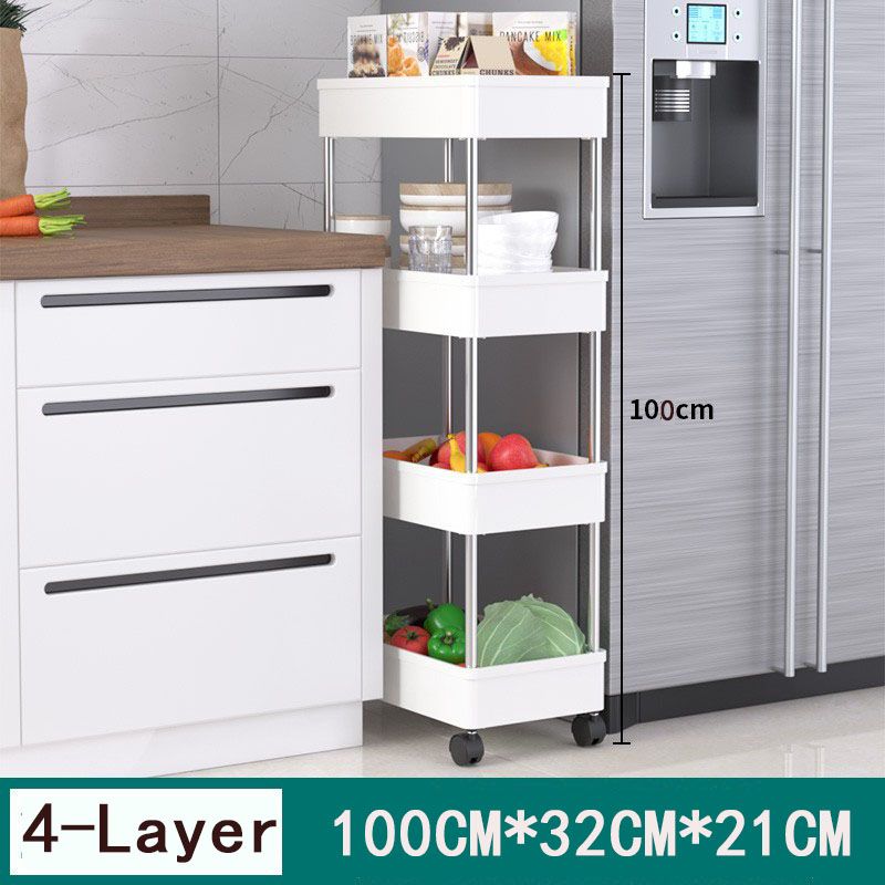 4-Layer  Apricot Storage Cart Utility Rolling Cart with Wheels Mobile Slide Out Storage Organizer Cart with Handle Hanging Cups Dividers for Bathroom Laundry Room apricot,as picture