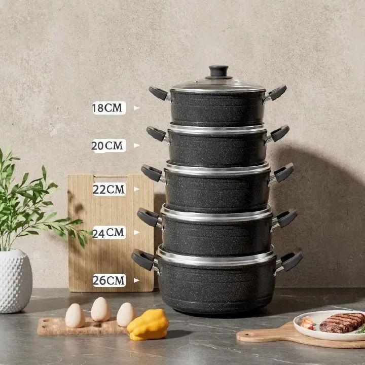 【Promotion】Jamespot Set of 10PCS  Die Cast Set Iron Non-stick Cookware Set Sufuria Set cooking pot set (5PCS 18/20/22/24/26cm Pots+5pcs Lids) Suitable for induction cookers