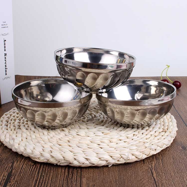 Set of 3PCS  16CM Double-Layer Stainless Steel Bowl, Thickened Bowl, Hollow, Heat-Insulating And Anti-Fall Children's Bowl