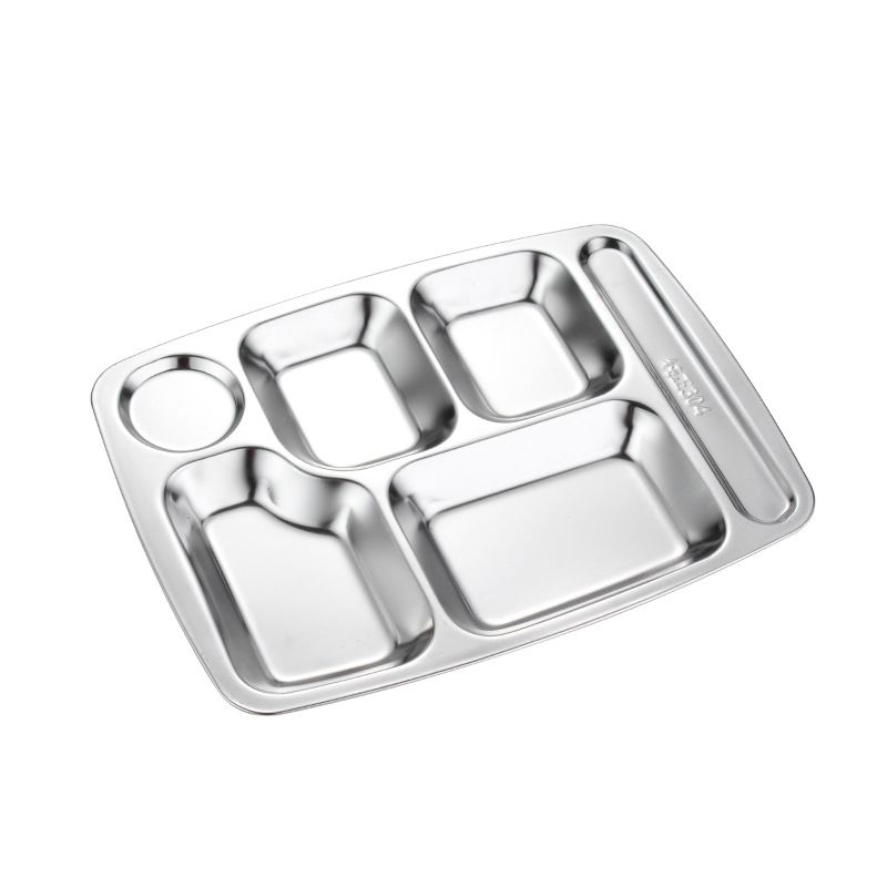 Set of 3PCS Stainless Steel Fast Food Tray Factory Canteen Restaurant Compartment Plate Commercial Thickened Fast Food Tray