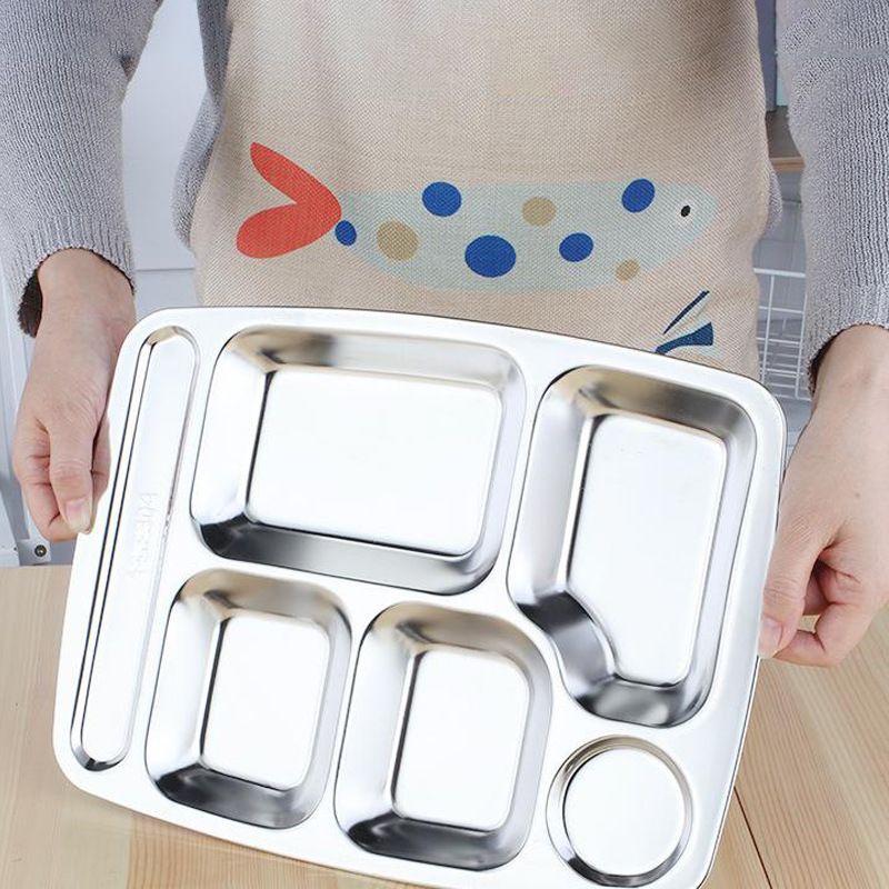 Set of 3PCS Stainless Steel Fast Food Tray Factory Canteen Restaurant Compartment Plate Commercial Thickened Fast Food Tray