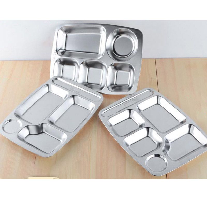 Set of 3PCS Stainless Steel Fast Food Tray Factory Canteen Restaurant Compartment Plate Commercial Thickened Fast Food Tray