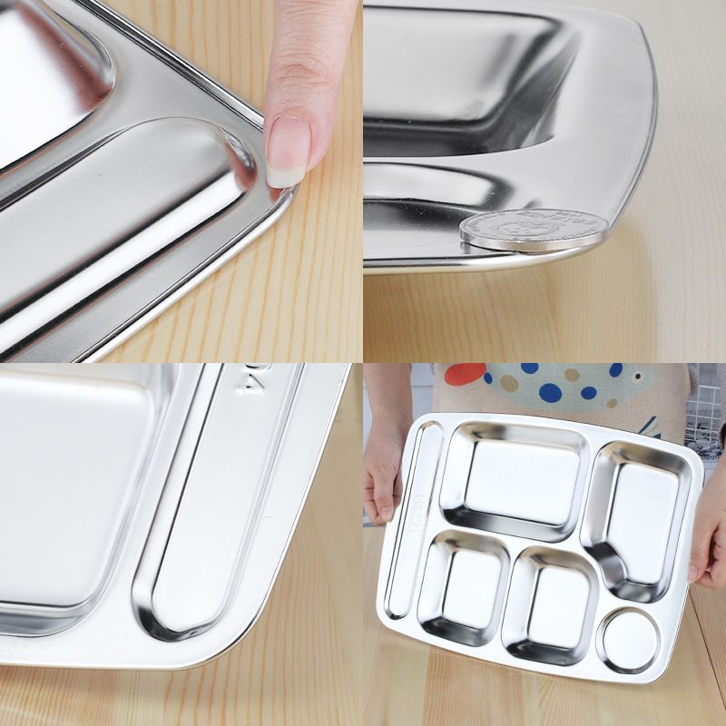 Set of 3PCS Stainless Steel Fast Food Tray Factory Canteen Restaurant Compartment Plate Commercial Thickened Fast Food Tray