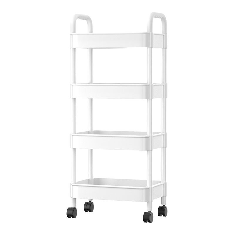 4-Layer  Apricot Storage Cart Utility Rolling Cart with Wheels Mobile Slide Out Storage Organizer Cart with Handle Hanging Cups Dividers for Bathroom Laundry Room