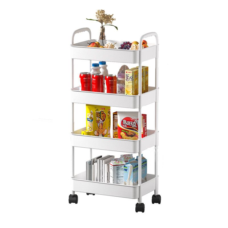 4-Layer  Apricot Storage Cart Utility Rolling Cart with Wheels Mobile Slide Out Storage Organizer Cart with Handle Hanging Cups Dividers for Bathroom Laundry Room