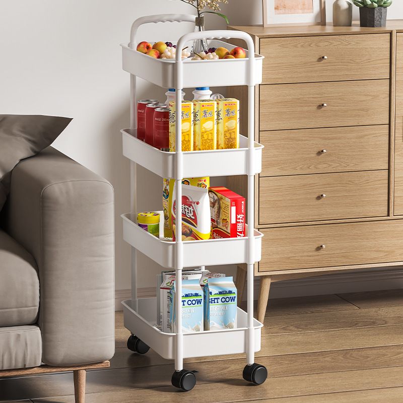 4-Layer  Apricot Storage Cart Utility Rolling Cart with Wheels Mobile Slide Out Storage Organizer Cart with Handle Hanging Cups Dividers for Bathroom Laundry Room