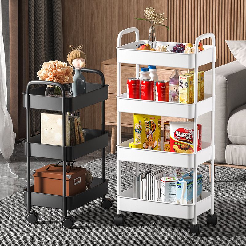 4-Layer  Apricot Storage Cart Utility Rolling Cart with Wheels Mobile Slide Out Storage Organizer Cart with Handle Hanging Cups Dividers for Bathroom Laundry Room