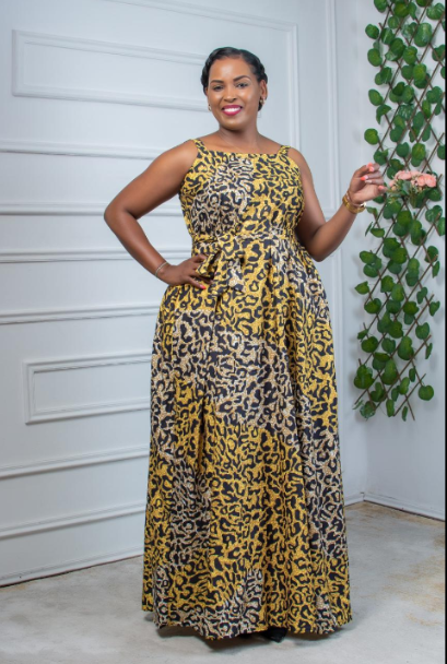 Annellise Cobra Print African Square Neck Lace Kitenge Themed Maxi Dress