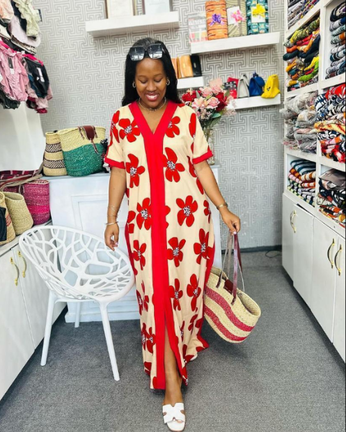 Kitenge Kaftan Women Loose Long Sleeves Slit Patchwork Print Casual Long Dress