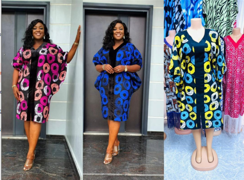 Mini V Kitenge Kaftan Women Loose Midi Sleeves Slit Patchwork Print Casual Long Dress