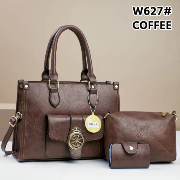 Kerz Compass Solid Strap Leather Bagguette 2Pcs Purse + Wallet Bags
