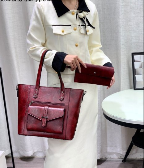 Mandy Promise  Fancy Solid Design Strap Leather Bagguette 3Pcs Purse + Wallet Bags