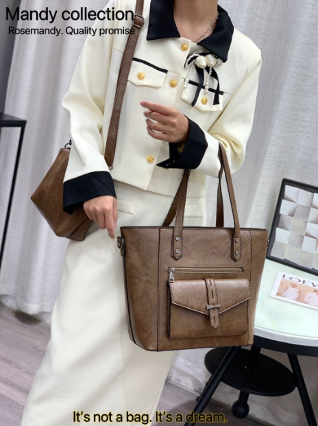 Mandy Promise  Fancy Solid Design Strap Leather Bagguette 3Pcs Purse + Wallet Bags