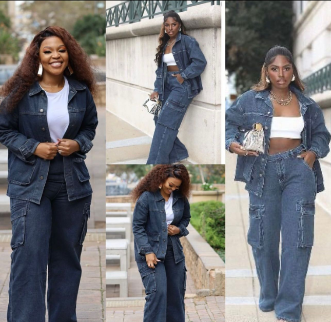 Danielle Multi Pockets 2pcs Wide Pocket Suit with Wide Pant One cut Women Denim Set