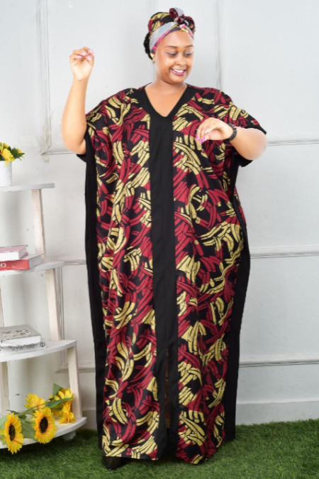 Mama Hassani African Trendy Kaftan Kitenge Swahili Leso Style Free Flowing Comfy Gown Wear