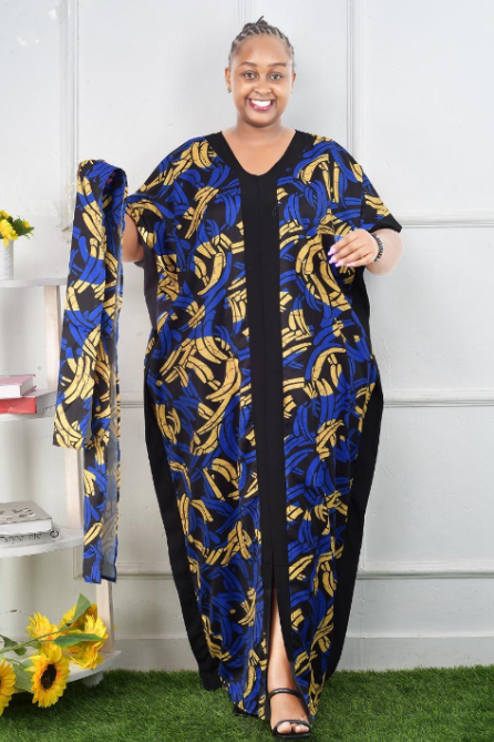 Mama Hassani African Trendy Kaftan Kitenge Swahili Leso Style Free Flowing Comfy Gown Wear